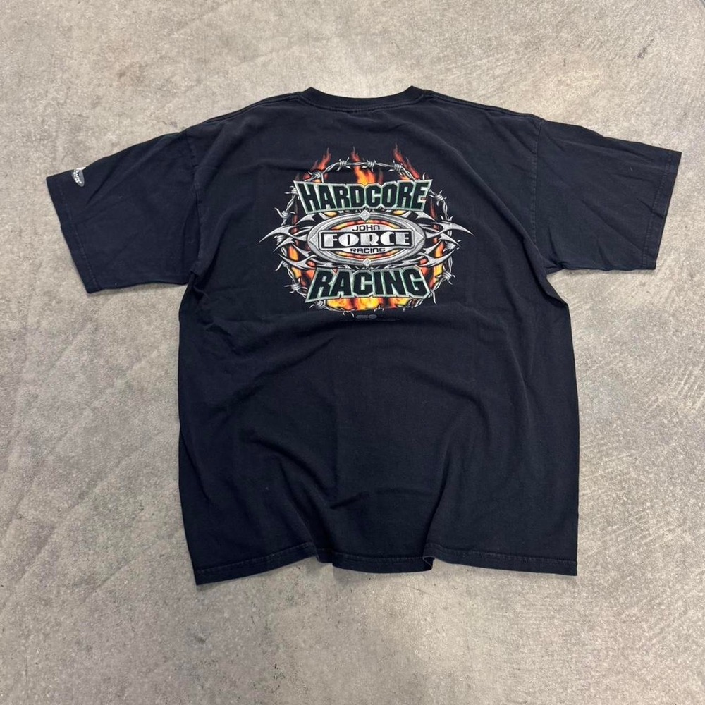 Men's John Force T-Shirt Black Racing Tribal Short Sleeve Double Sided XL